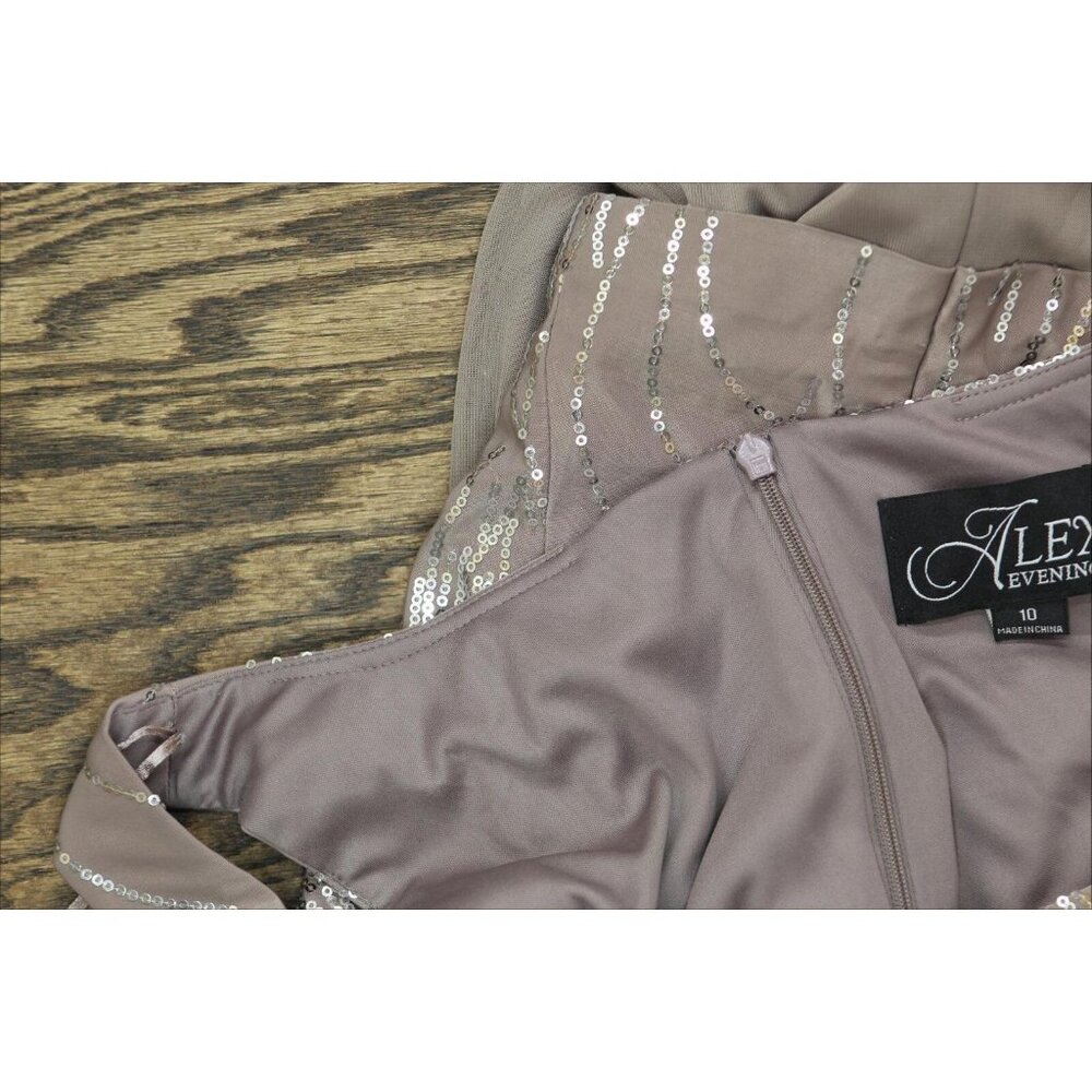 Alex Evenings Women's Tea Length Sequin Dress Pewter Brown / Frost 10 - Picture 4 of 14